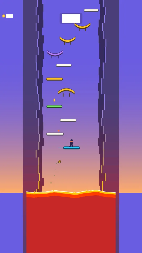 A run partway up the shaft under a purple dusk sky